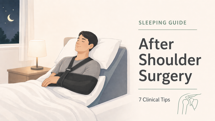 Professional guide cover showing comfortable sleeping position and pillows for shoulder surgery recovery support - Yabeesy Care