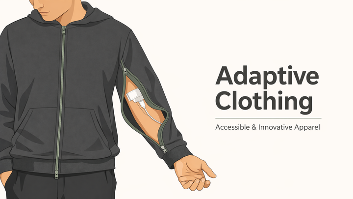 Minimalist illustration precisely hand-drawing the underarm-to-wrist zipper access structure of the Yabeesy dialysis hoodie, standardized guide cover - Yabeesy Care
