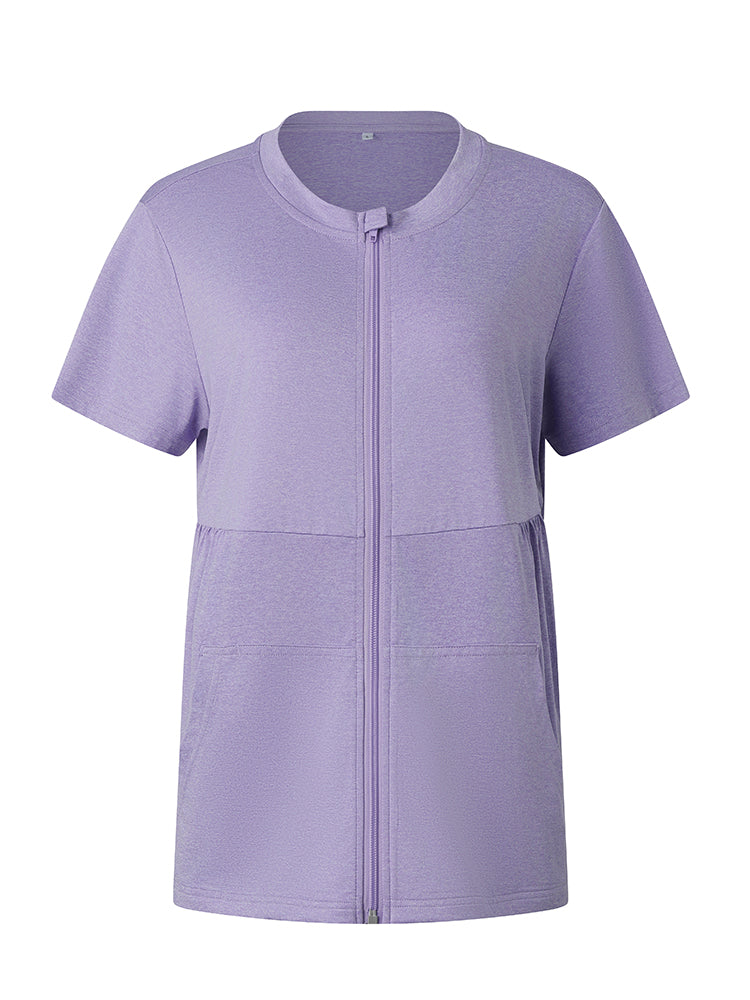 Camiseta de recuperación de mastectomía con cremallera frontal y bolsillos para drenaje
