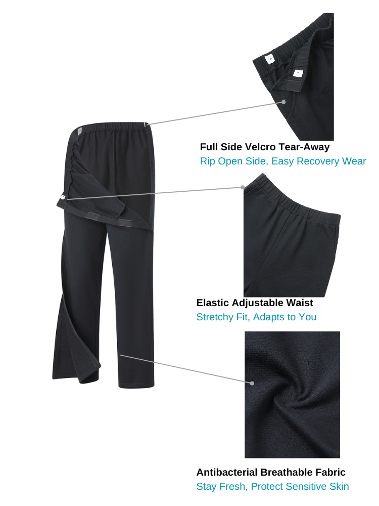 Post-Surgery Recovery Pants with Full Side Velcro – Adjustable Waistband & Antibacterial Fabric