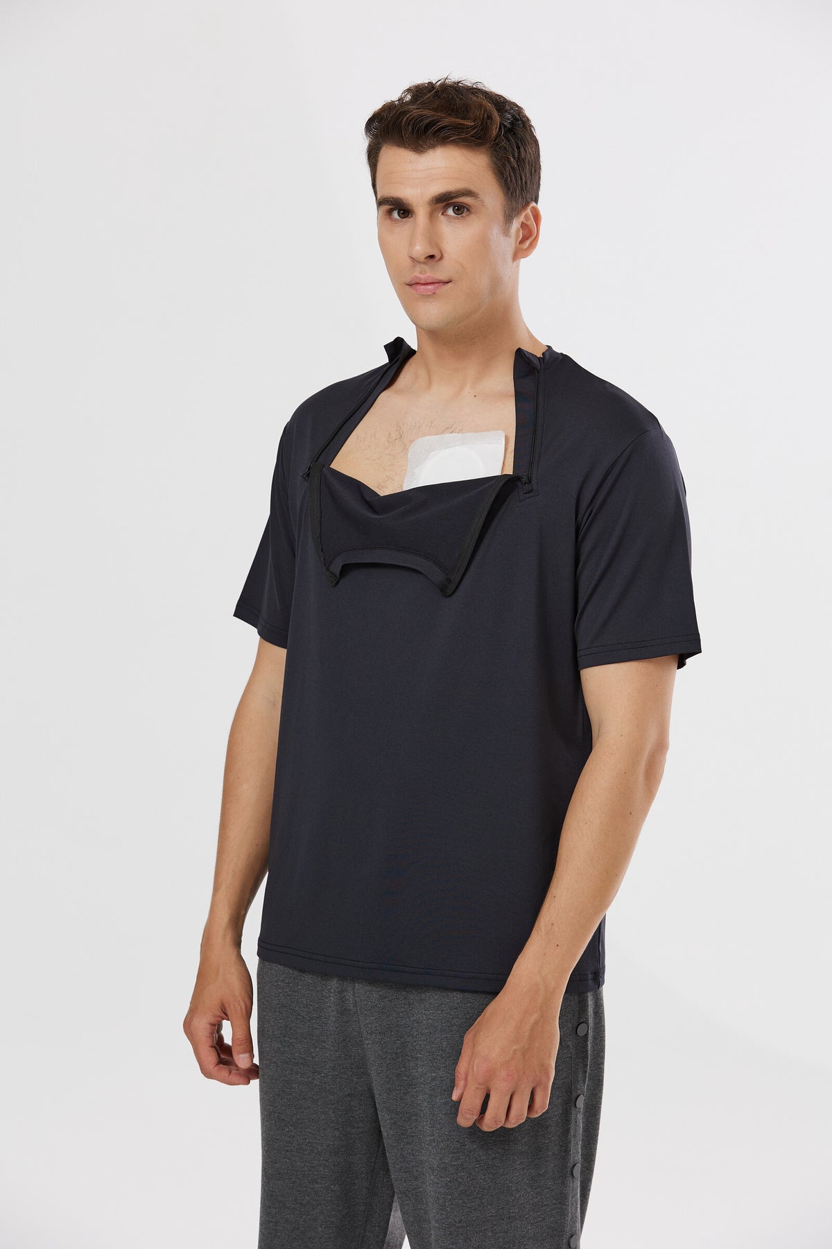 Chest Port Access Shirt for Chemo in Black