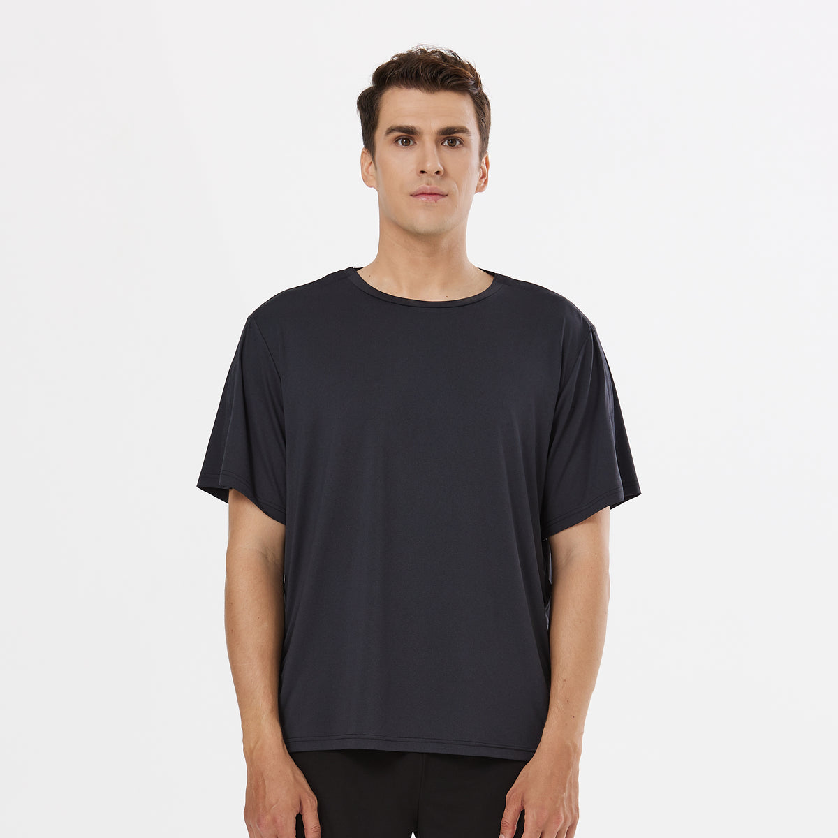 Man wearing a Black side-snap shirt.